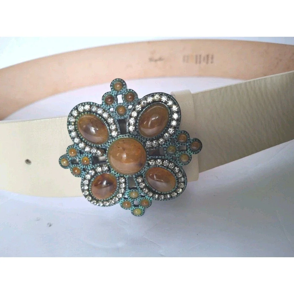 GARUGLIERI 7506 Italian Leather Statement Belt Sz Medium Jeweled Rhinestone Boho